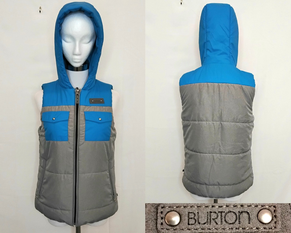 Burton Dry Ride Vest Men's S Blue/Grey Hooded Pockets Y2K Full Zip #J5991